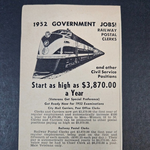 1952 Railway Postal Clerks Jobs Vintage Print Ad Franklin Institute Rochester NY - Picture 1 of 5
